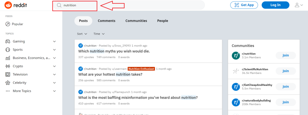 Reddit search bar.